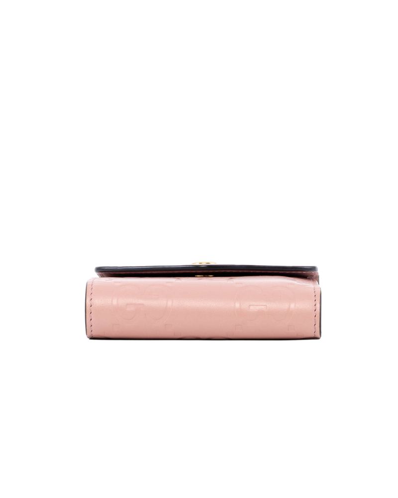 GUCCI TRI FOLD WALLET SHORT PINK CALF GHW 772793 2067 03772