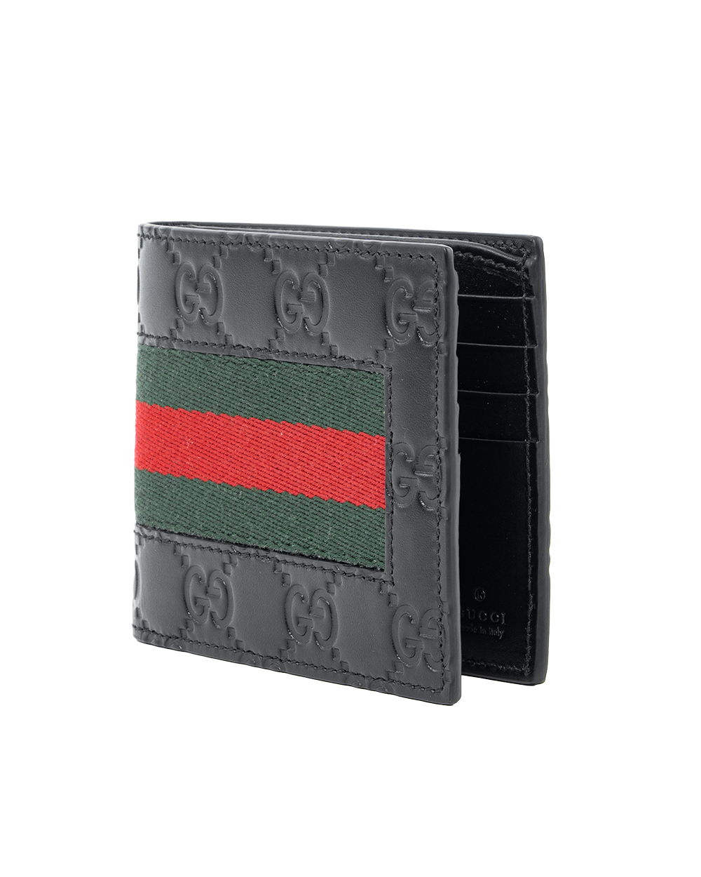 GUCCI WALLET 8 CARDS SHORT BLACK RED GREEN GG MONOGRAM CALF 408827 0416 0218