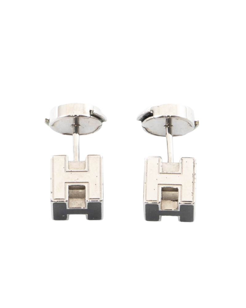 HERMES CAGE H EARRINGS BLACK GHW 5400