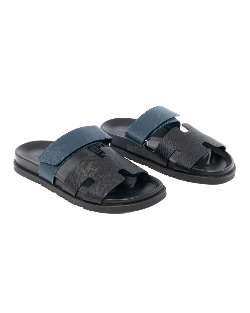 HERMES CHYPRE SANDALS 39 BLACK NAVY CALF RG222857ZH3902306 1203