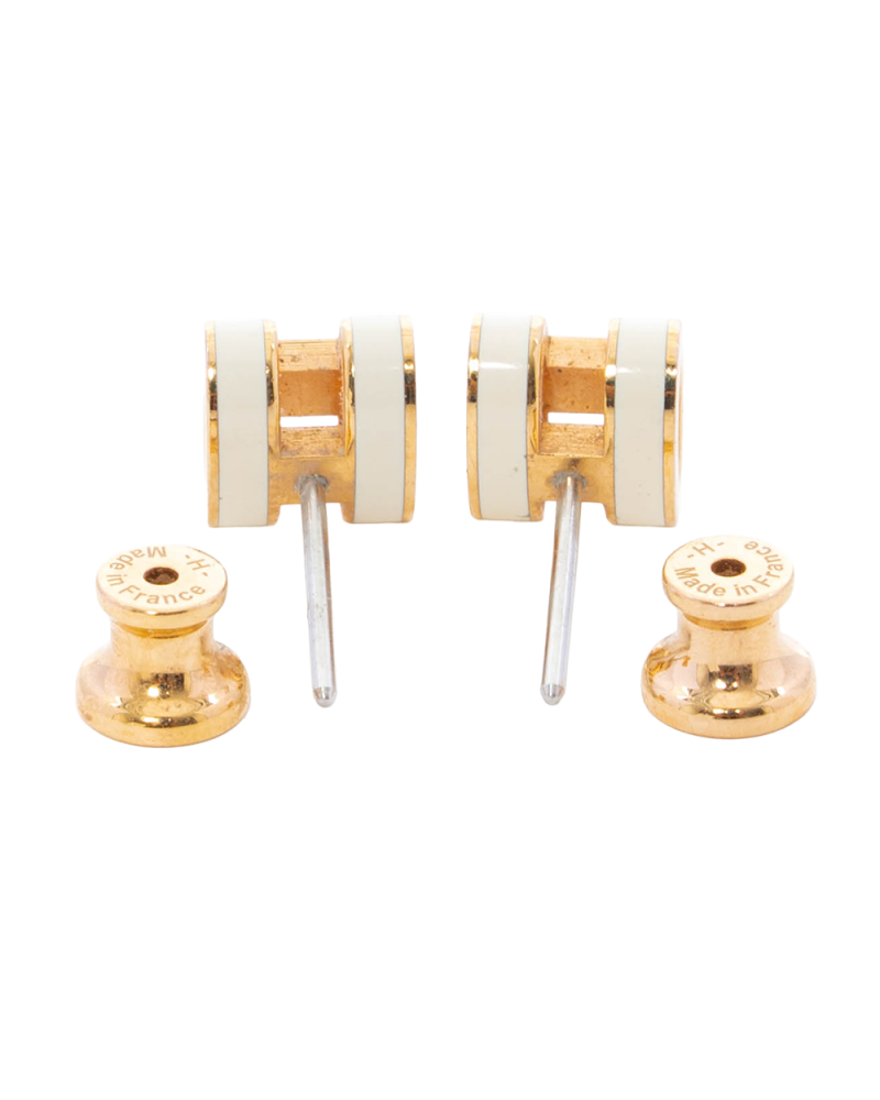 HERMES H POP EARRINGS MINI WHITE GHW 5198