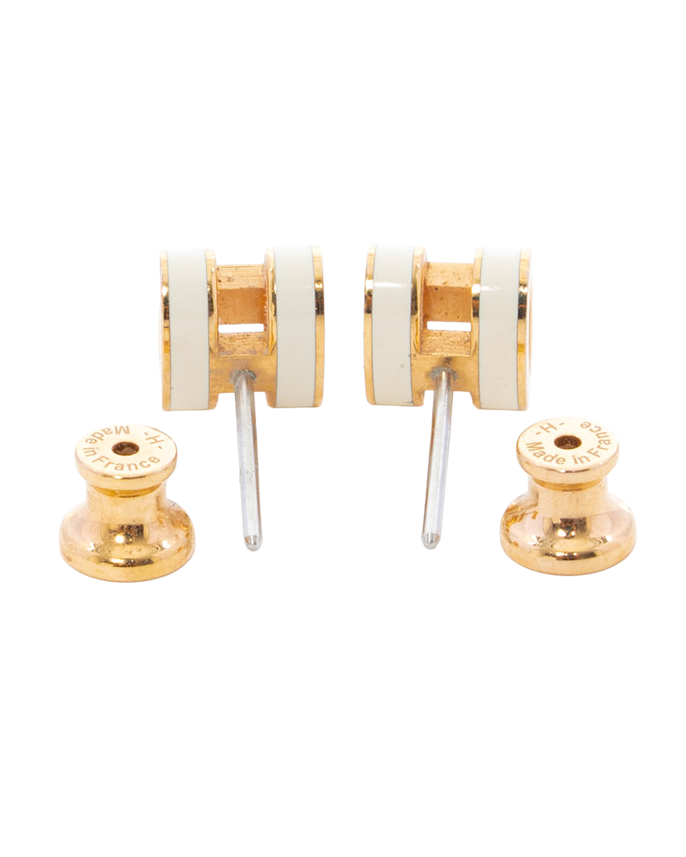 HERMES H POP EARRINGS MINI WHITE GHW 5198