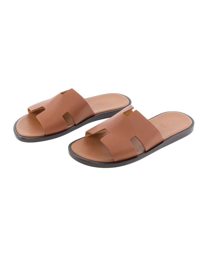 HERMES IZMIR SANDAL MEN 40 BROWN CALF 041141ZH 2203 9586