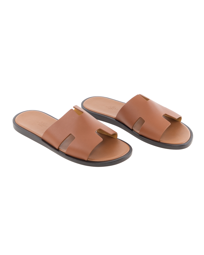 HERMES IZMIR SANDAL MEN 40 BROWN CALF 041141ZH 2203 9587