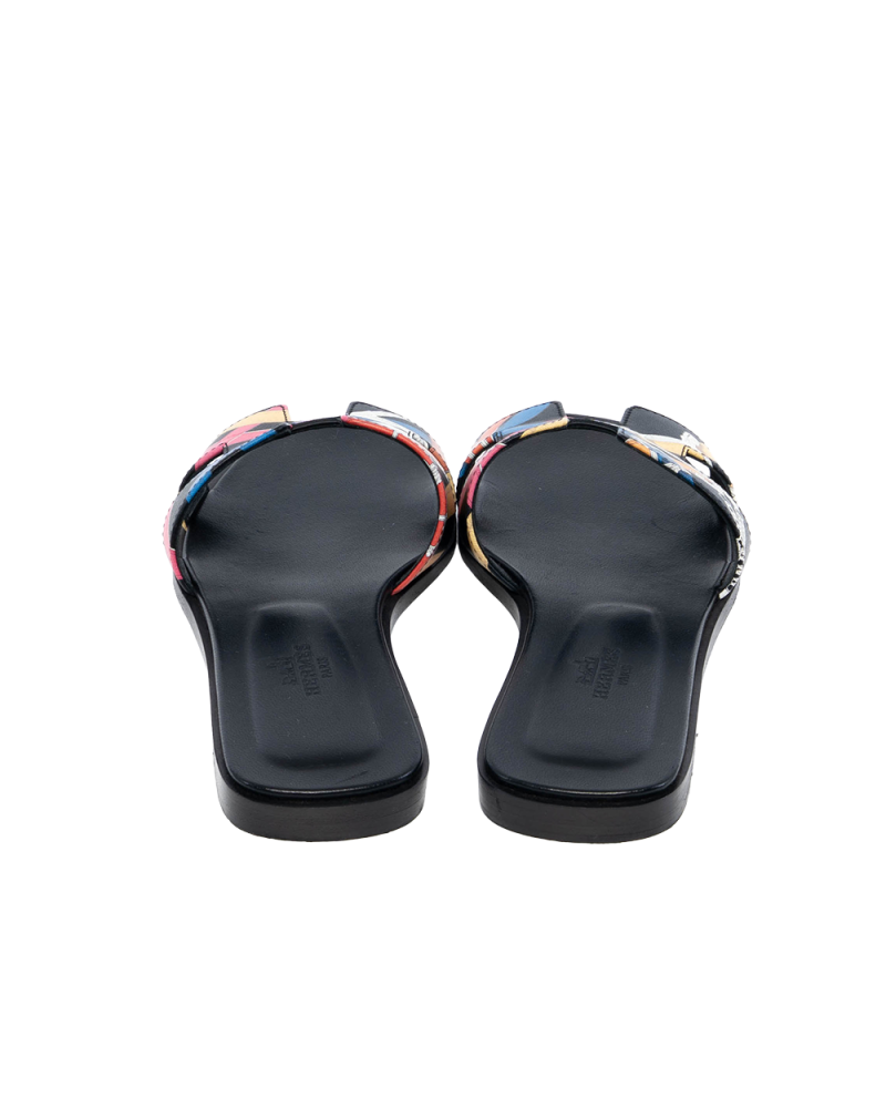 HERMES ORAN SANDALS 38.5 BLACK MULTICOLOR 1332