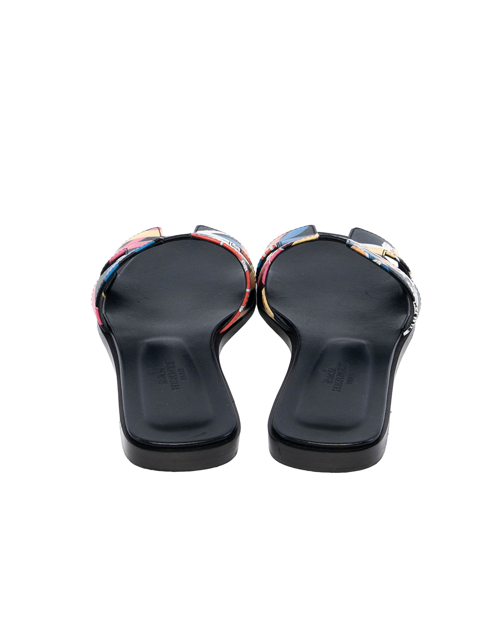 HERMES ORAN SANDALS 38.5 BLACK MULTICOLOR 1332