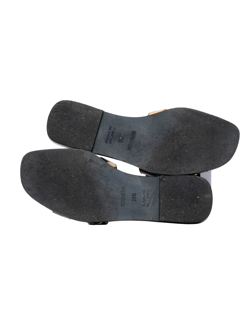 HERMES ORAN SANDALS 38.5 BLACK MULTICOLOR 1333