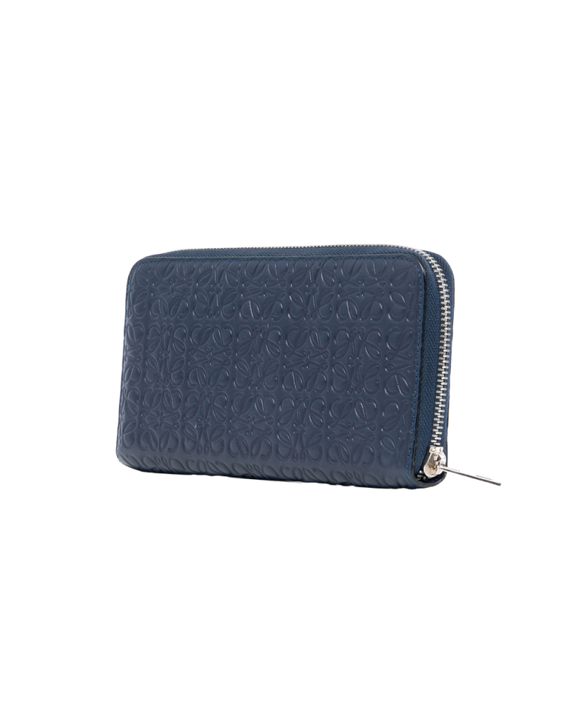 LOEWE ANAGRAM ZIPPER WALLET LONG BLACK LEATHER SHW 481605 1090