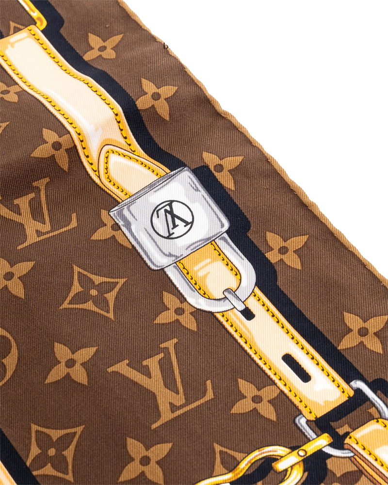 LV CARRE CONFIDENTIAL SCARF 90 90 BROWN SILK 6198