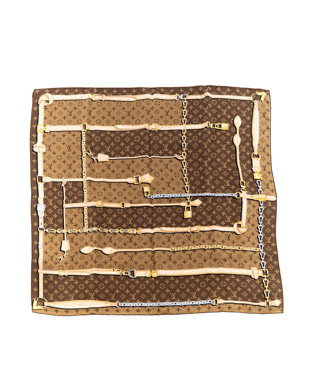 LV CARRE CONFIDENTIAL SCARF 90 90 BROWN SILK 6200