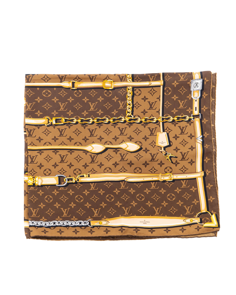 LV CARRE CONFIDENTIAL SCARF 90 90 BROWN SILK 6201