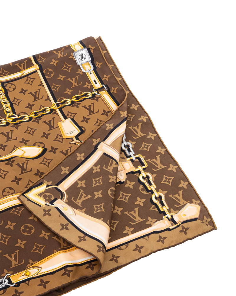 LV CARRE CONFIDENTIAL SCARF 90 90 BROWN SILK 6202