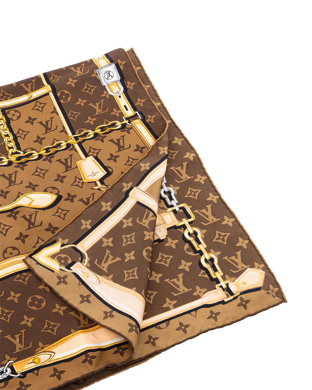 LV CARRE CONFIDENTIAL SCARF 90 90 BROWN SILK 6202