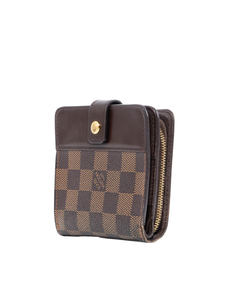 LV COMPACT WALLET SHORT BROWN DAMIER CANVAS GHW CA0075 03756
