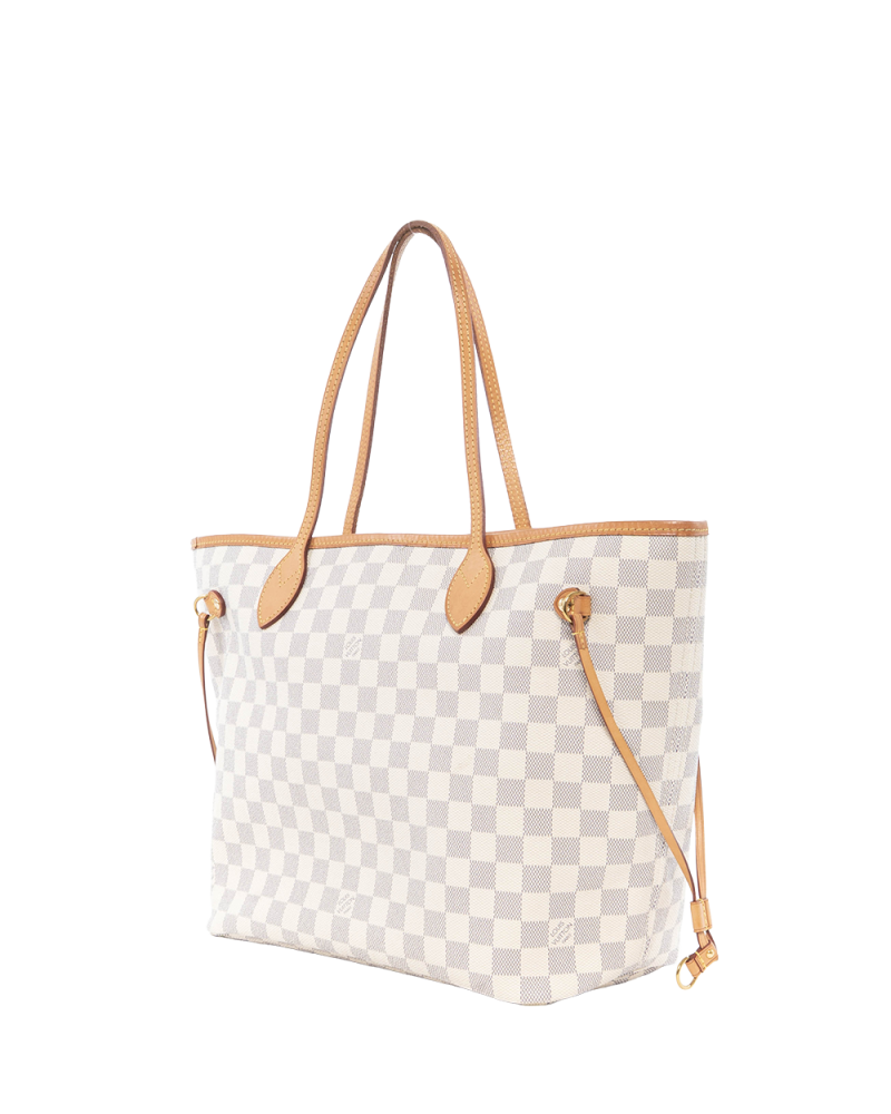 LV NEVERFULL MM WHITE AZUR DAMIER CANVAS GHW FL2148 6062