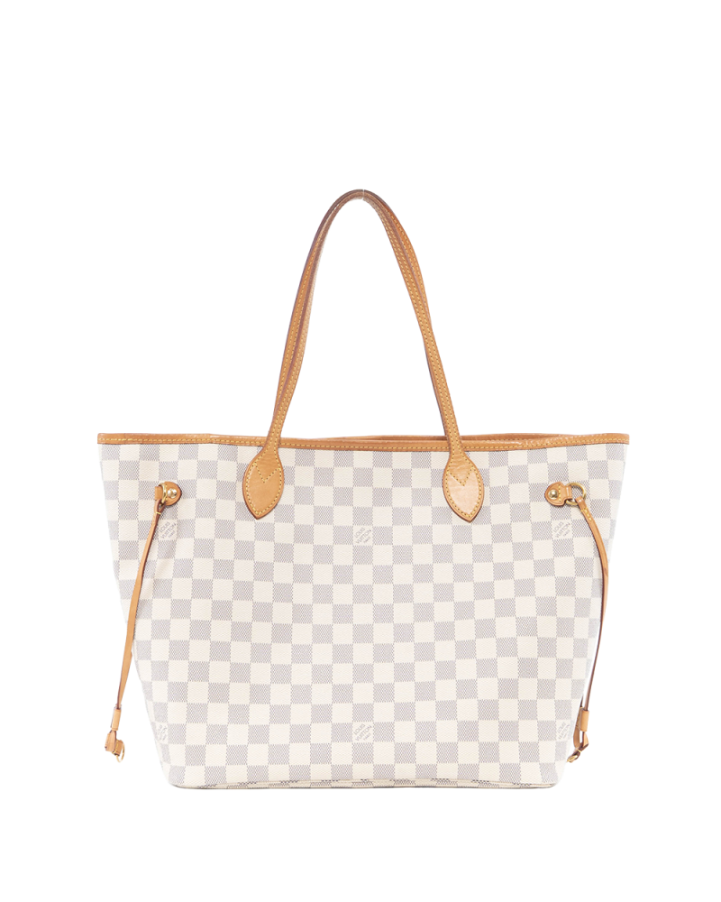 LV NEVERFULL MM WHITE AZUR DAMIER CANVAS GHW FL2148 6064