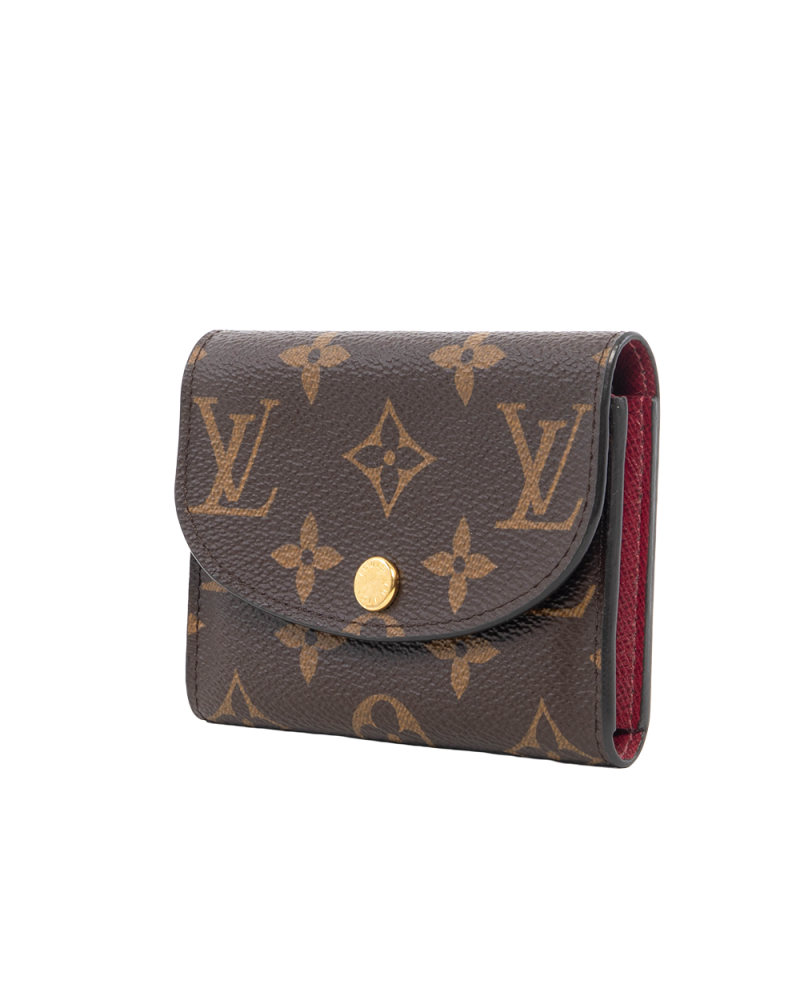 LV ROSALIE COIN SHORT BROWN RED MONOGRAM CANVAS GHW MICROCHIP 0445