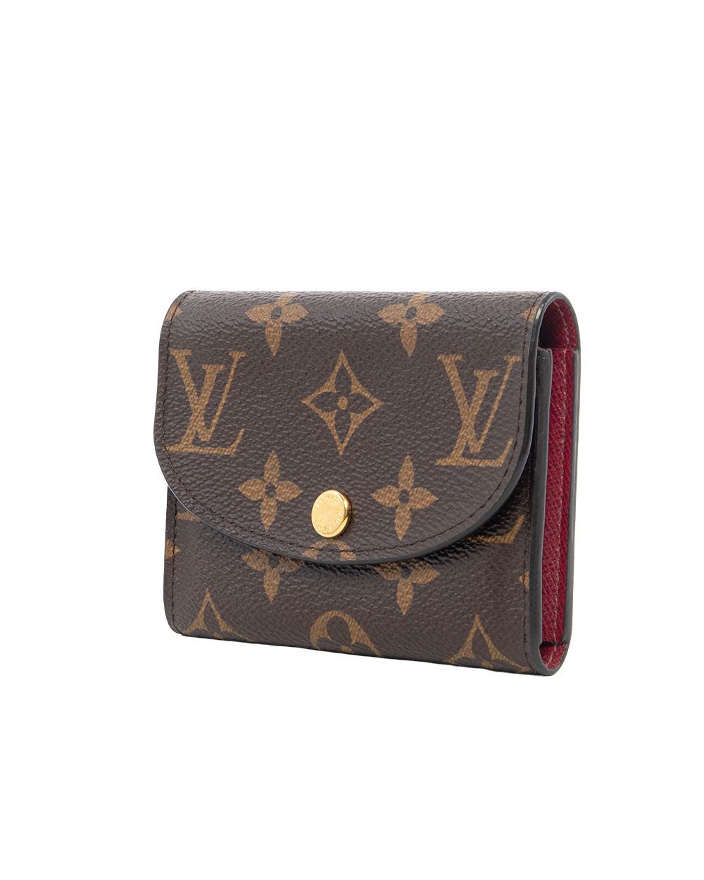 LV ROSALIE COIN SHORT BROWN RED MONOGRAM CANVAS GHW MICROCHIP 0445