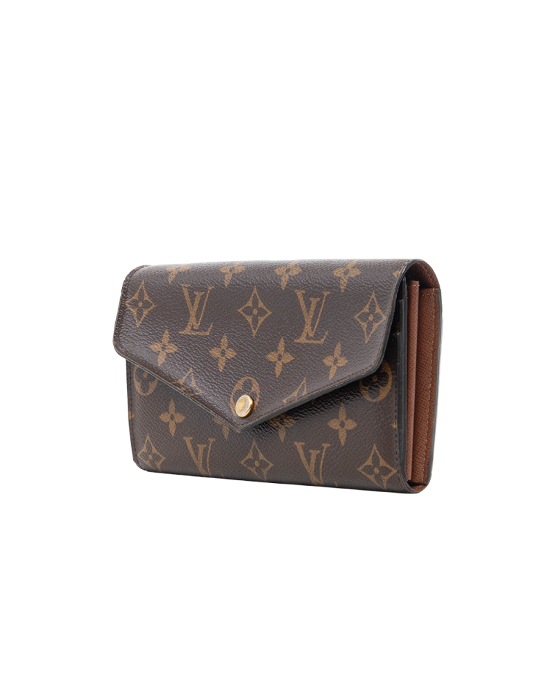LV SARAH WALLET LONG BROWN MONOGRAM CANVAS GHW MICROCHIP 0229