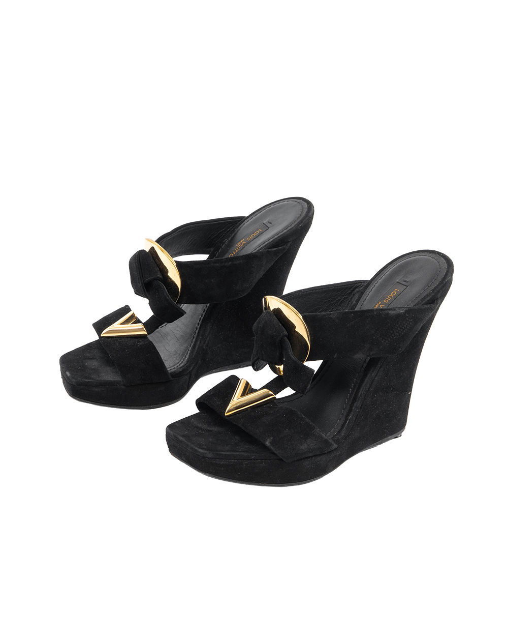 LV SUEDE MEDALLION SANDALS 35 BLACK CALF GHW MA0135 5467