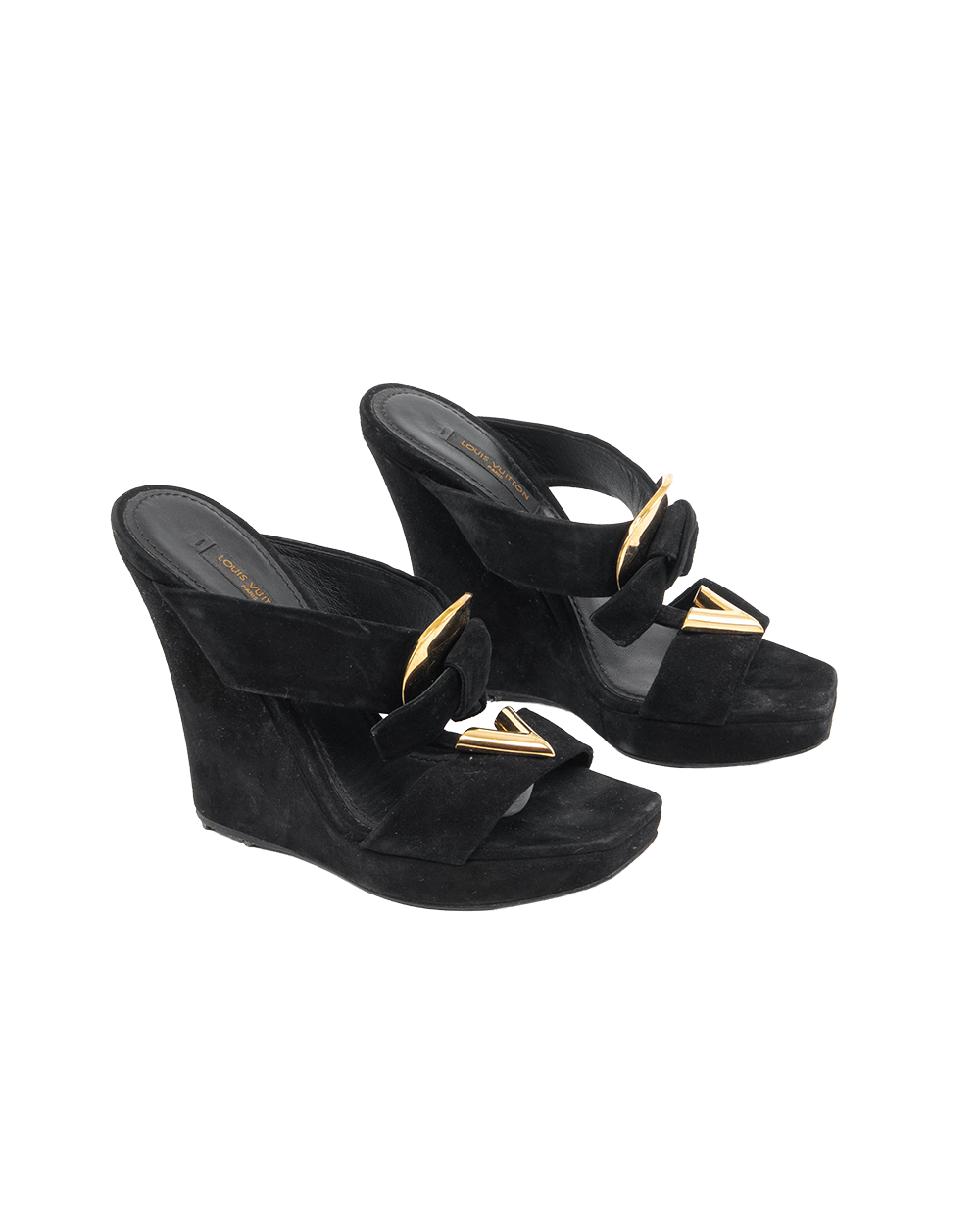 LV SUEDE MEDALLION SANDALS 35 BLACK CALF GHW MA0135 5468