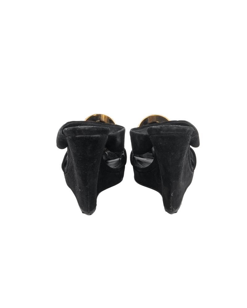 LV SUEDE MEDALLION SANDALS 35 BLACK CALF GHW MA0135 5469