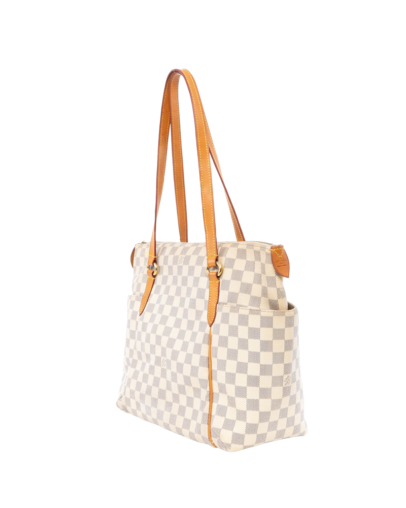 LV TOTALLY MM WHITE AZUR DAMIER CANVAS GHW AR0190 0151