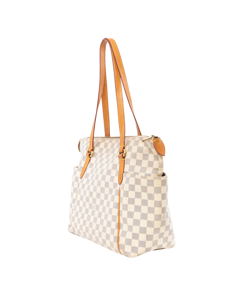 LV TOTALLY MM WHITE AZUR DAMIER CANVAS GHW AR0190 0152