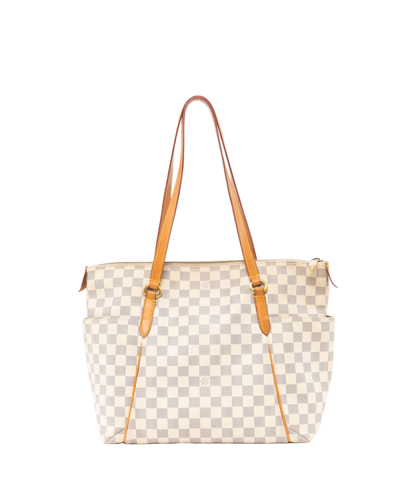 LV TOTALLY MM WHITE AZUR DAMIER CANVAS GHW AR0190 0153