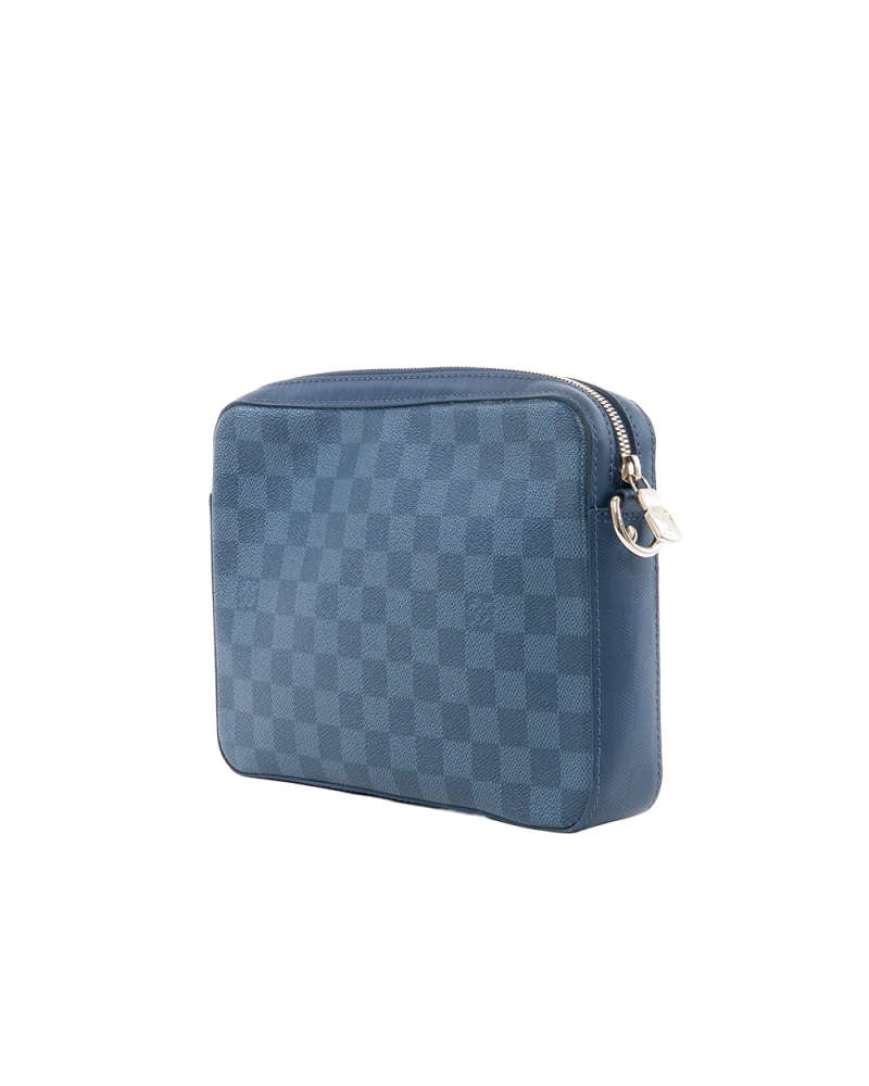 LV TRIO MESSENGER BLUE NAVY DAMIER CANVAS SHW MICROCHIP 0173