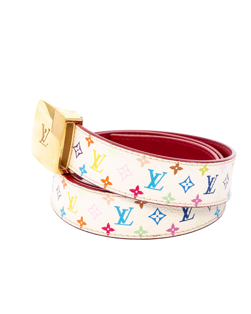LV X TAKASHI MURAKAMI CEINTURE BELT 85 MULTICOLOR RED MONOGRAM CANVAS GHW 03808