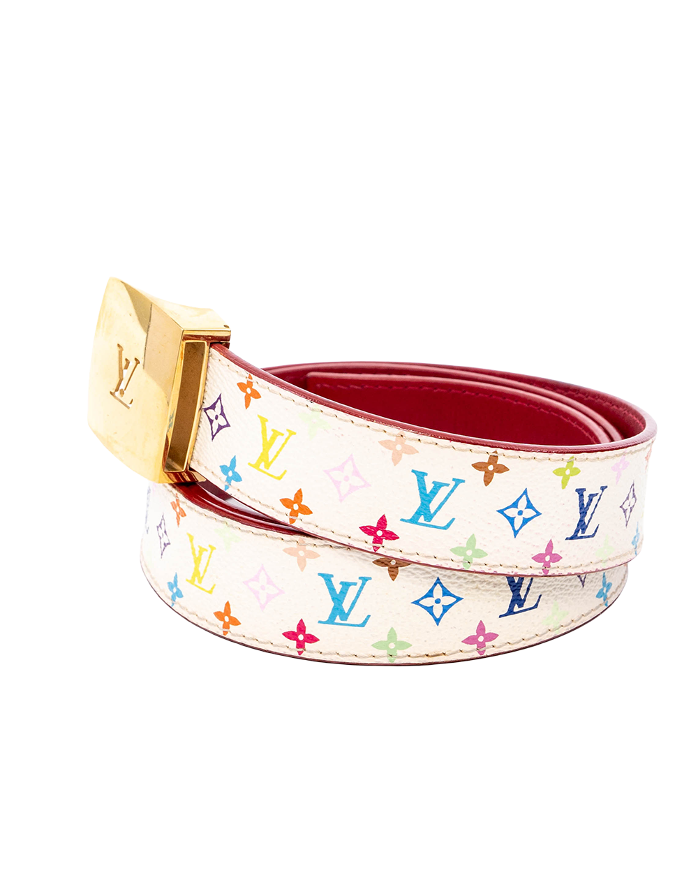 LV X TAKASHI MURAKAMI CEINTURE BELT 85 MULTICOLOR RED MONOGRAM CANVAS GHW 03808