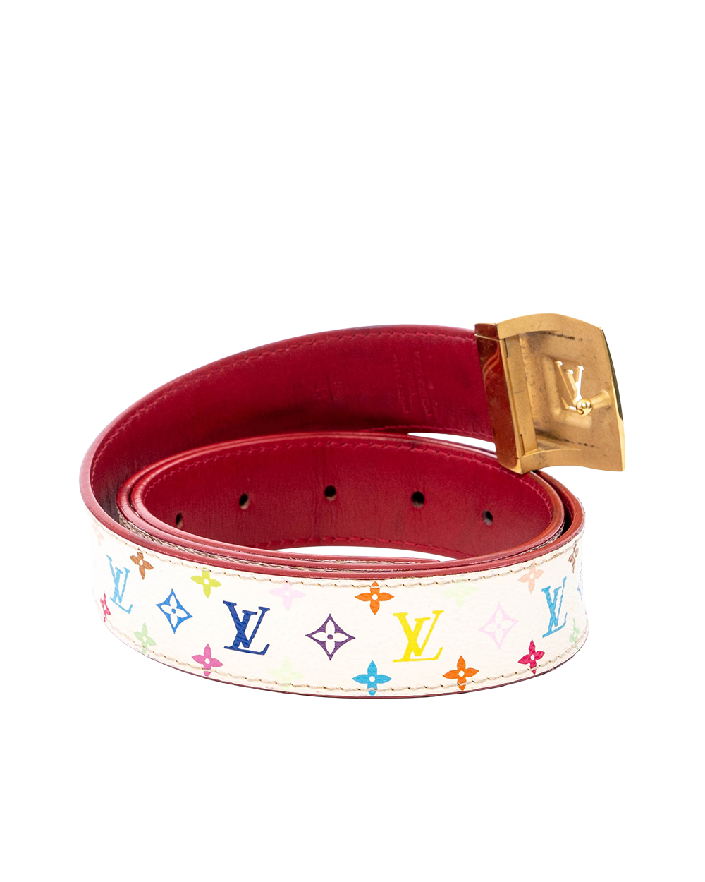 LV X TAKASHI MURAKAMI CEINTURE BELT 85 MULTICOLOR RED MONOGRAM CANVAS GHW 03810