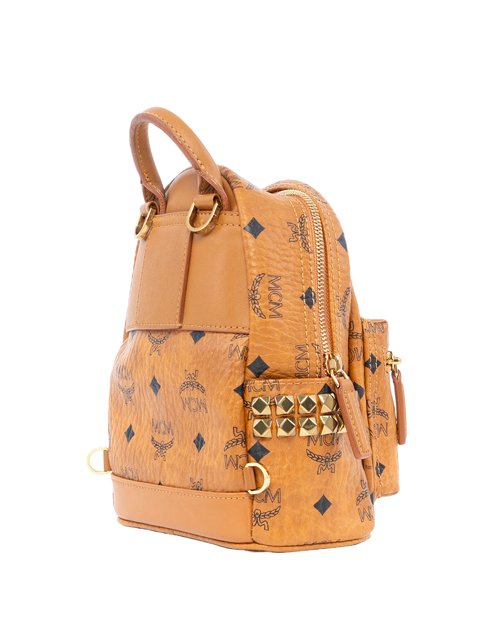 MCM BACKPACK ROCKSTUD MINI BROWN CANVAS GHW 0854B 2364