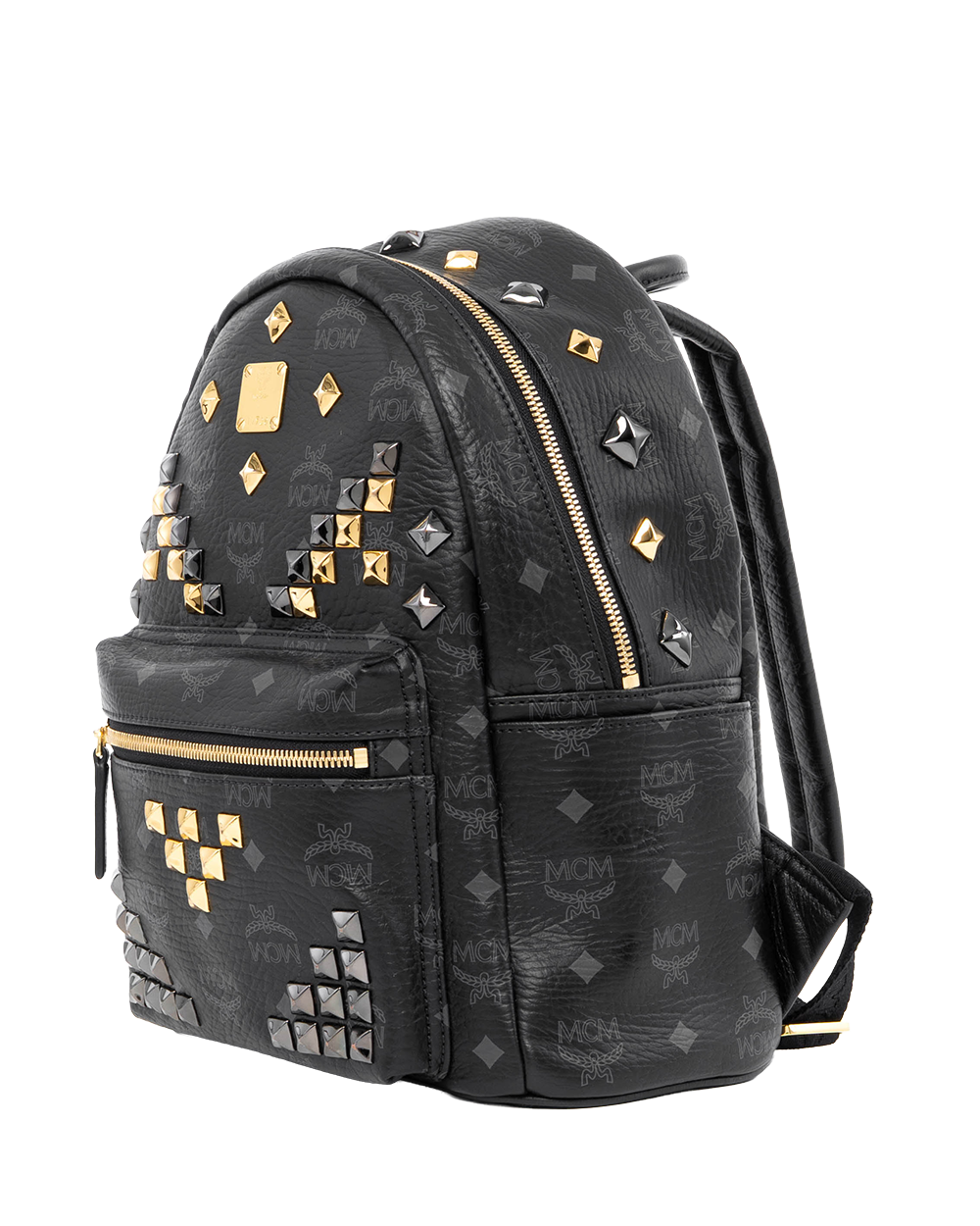 MCM BACKPACK ROCKSTUD SMALL BLACK CANVAS GHW 4082