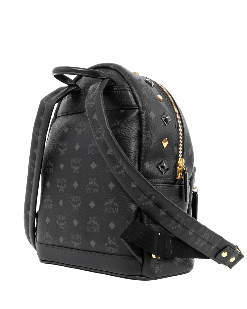 MCM BACKPACK ROCKSTUD SMALL BLACK CANVAS GHW 4083