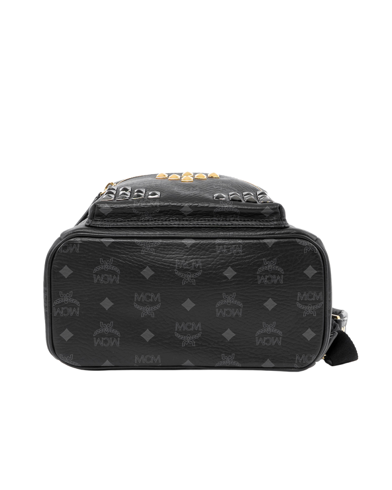 MCM BACKPACK ROCKSTUD SMALL BLACK CANVAS GHW 4085