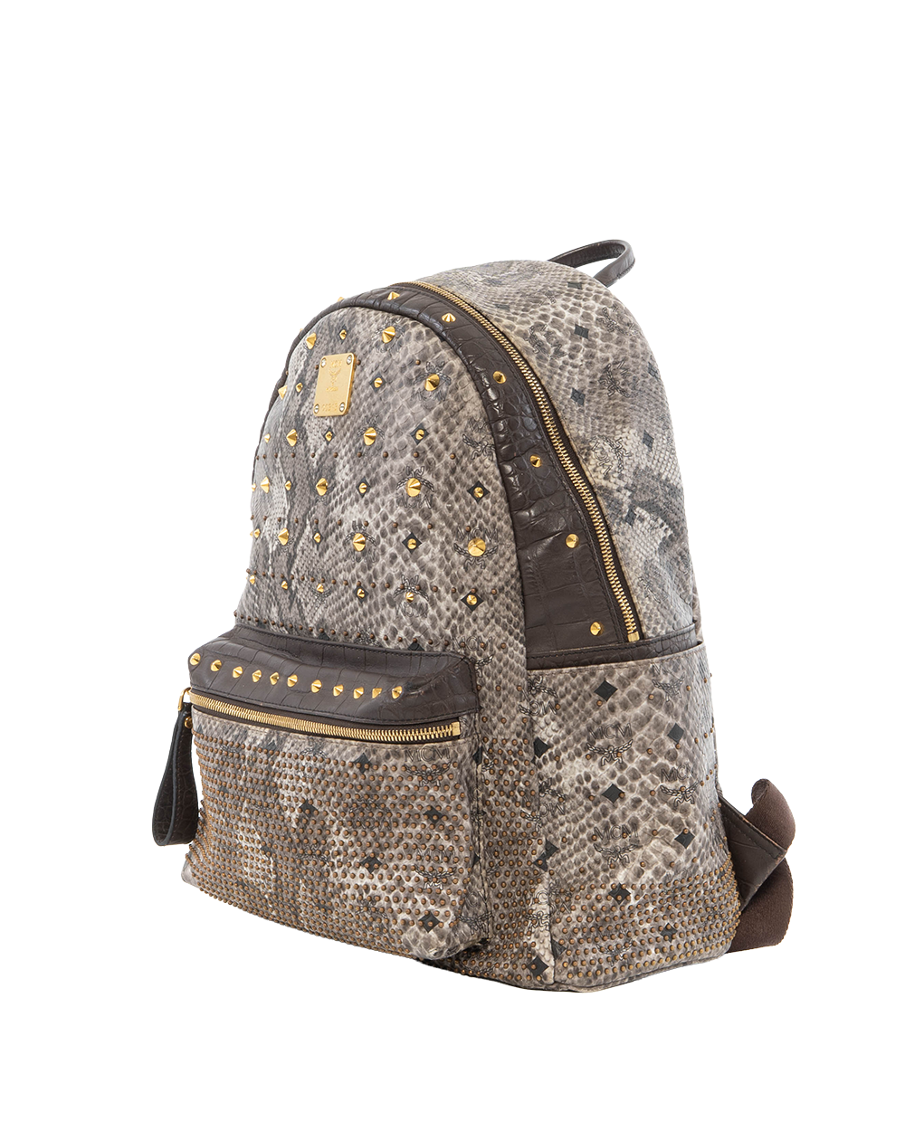 MCM BACKPACK ROCKSTUD SMALL BLACK GRAY SNAKESKIN GHW 3041