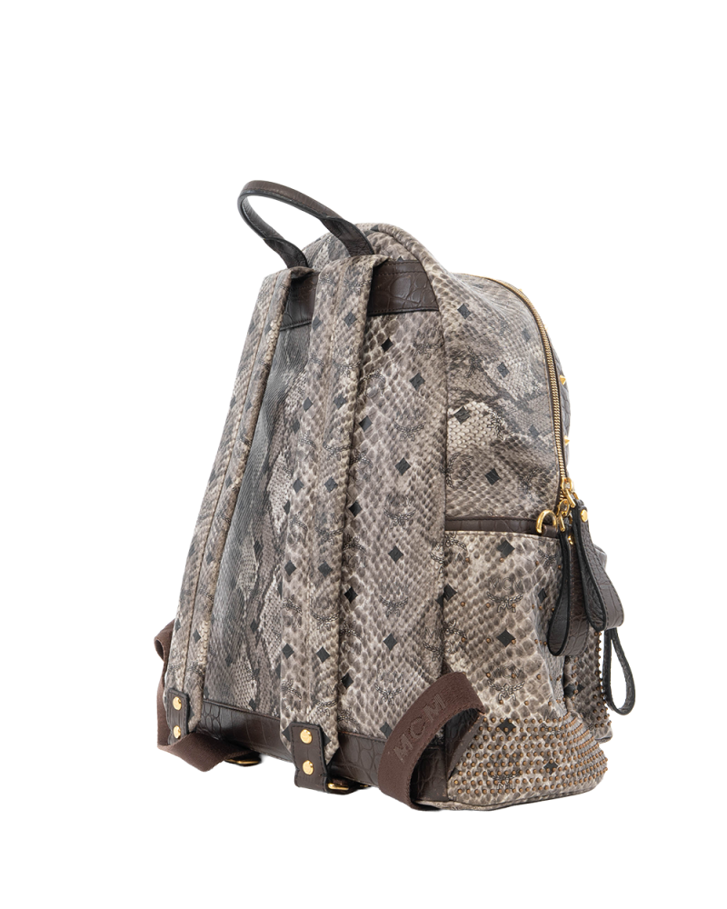 MCM BACKPACK ROCKSTUD SMALL BLACK GRAY SNAKESKIN GHW 3042