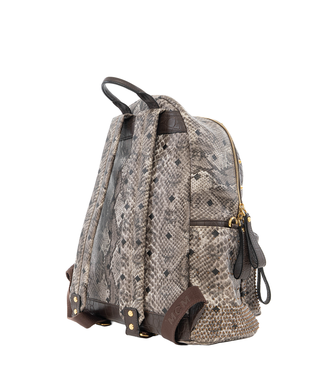 MCM BACKPACK ROCKSTUD SMALL BLACK GRAY SNAKESKIN GHW 3042