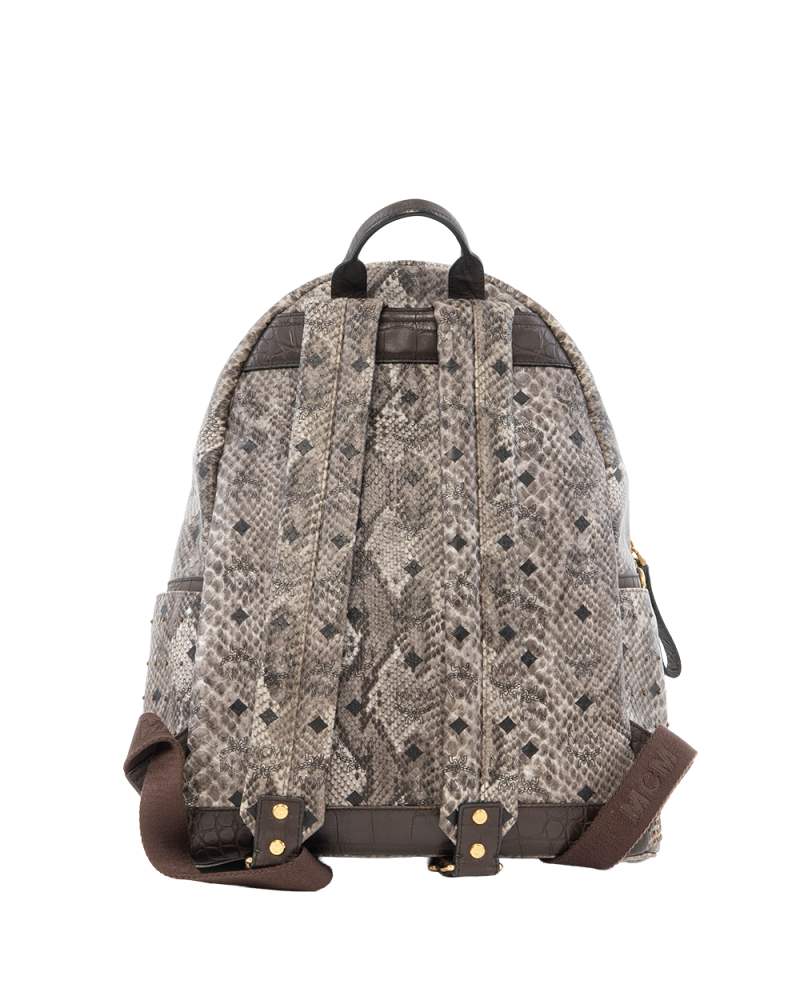 MCM BACKPACK ROCKSTUD SMALL BLACK GRAY SNAKESKIN GHW 3043