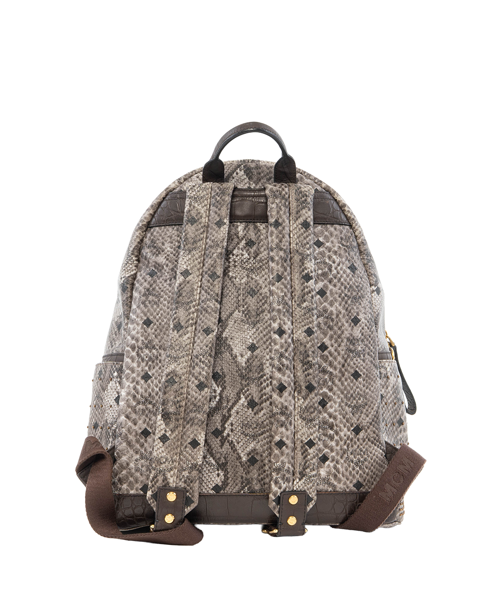 MCM BACKPACK ROCKSTUD SMALL BLACK GRAY SNAKESKIN GHW 3043