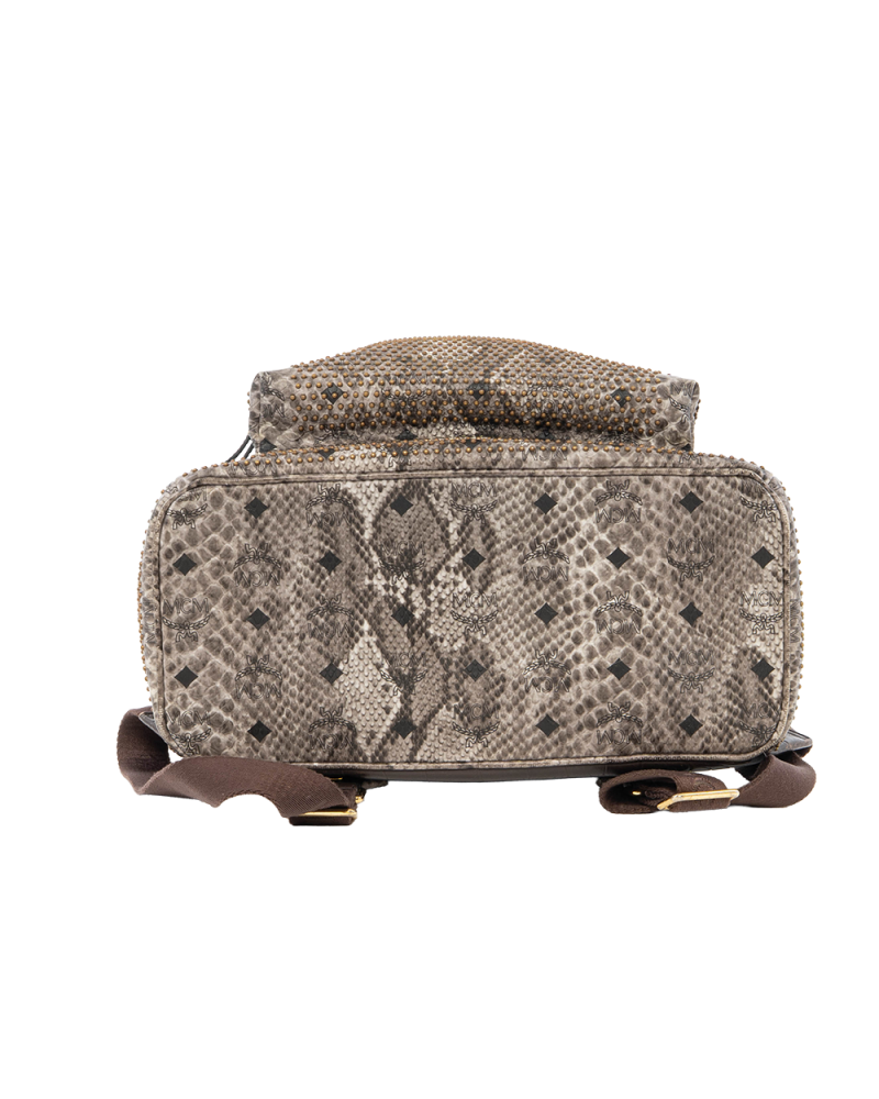 MCM BACKPACK ROCKSTUD SMALL BLACK GRAY SNAKESKIN GHW 3044