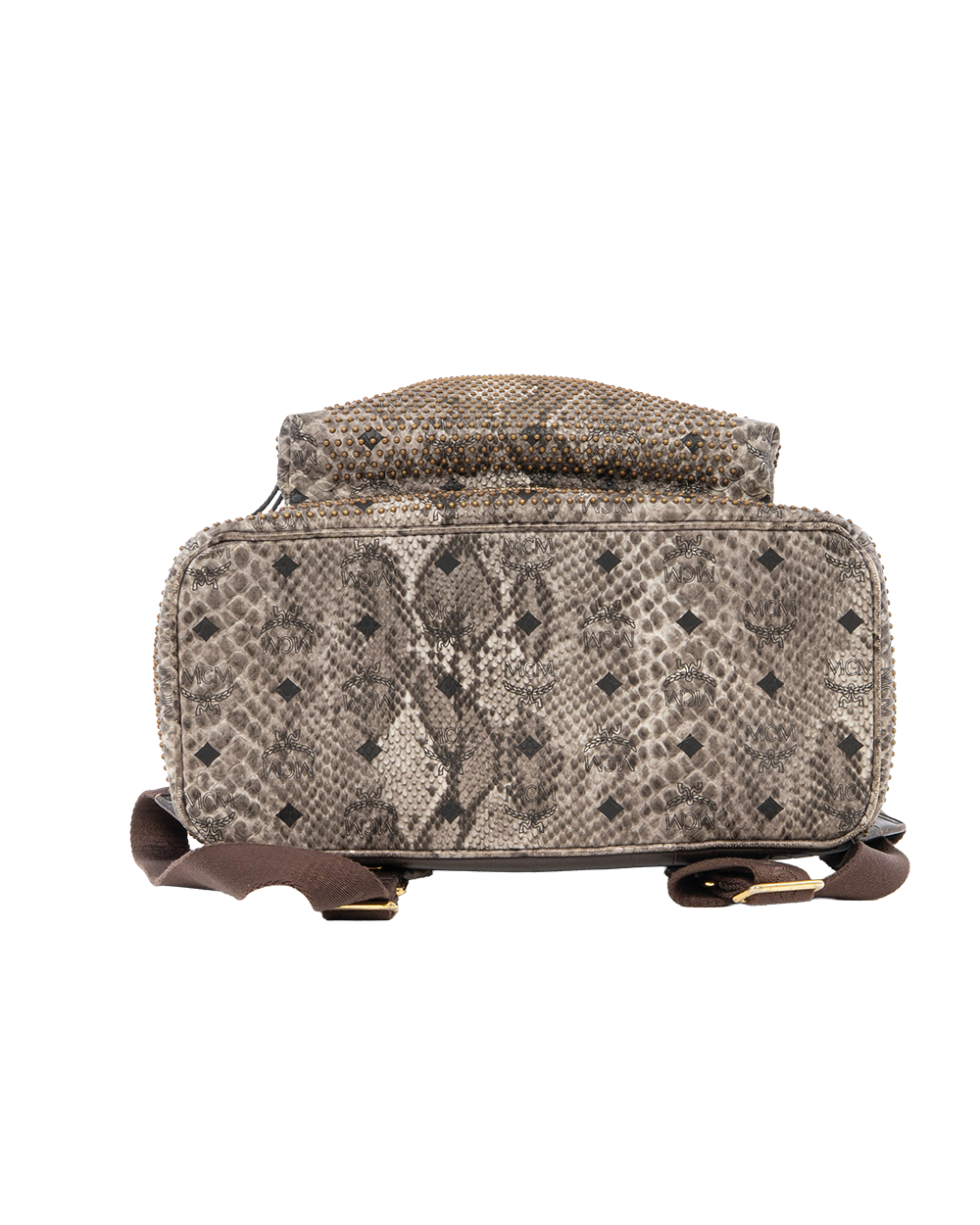 MCM BACKPACK ROCKSTUD SMALL BLACK GRAY SNAKESKIN GHW 3044