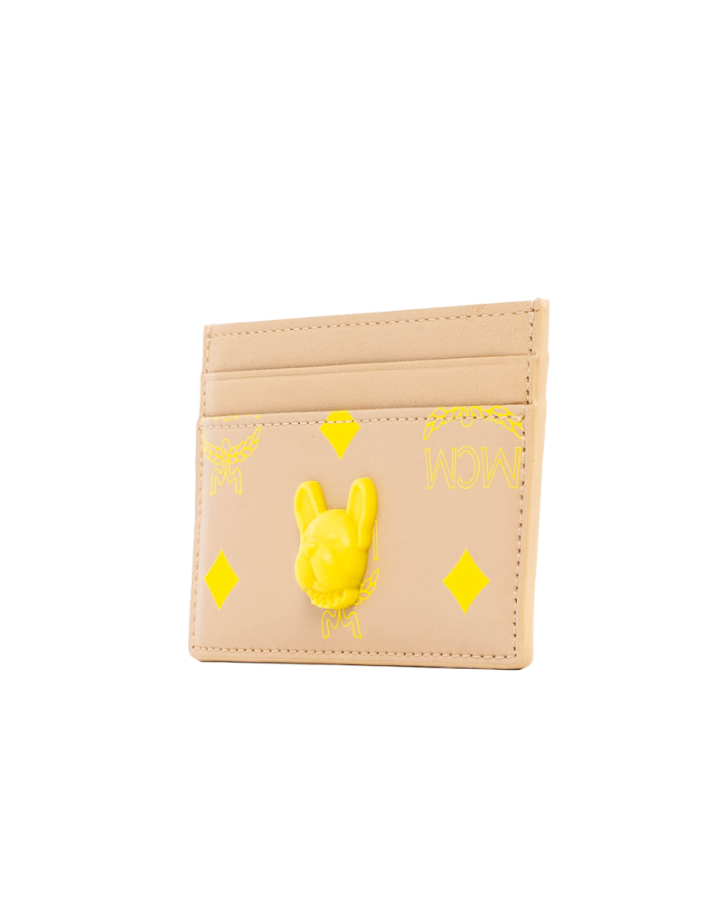 MCM COLOR SPLASH LOGO CARD SLOT SHORT BEIGE YELLOW LEATHER 10152201 04086