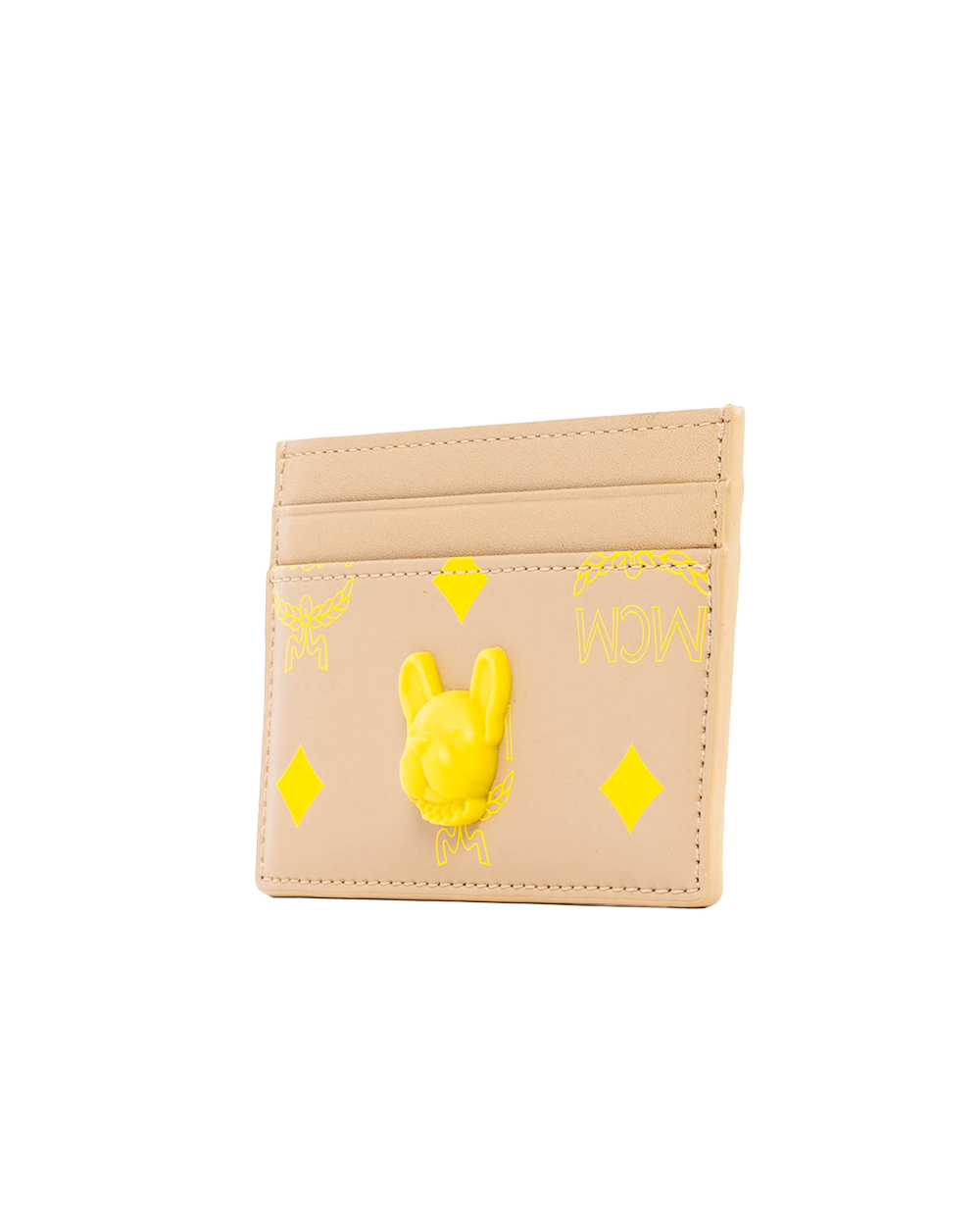 MCM COLOR SPLASH LOGO CARD SLOT SHORT BEIGE YELLOW LEATHER 10152201 04086