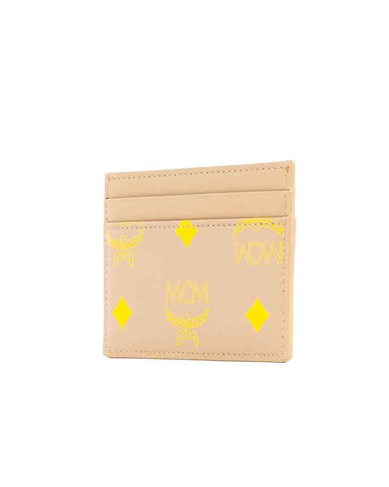 MCM COLOR SPLASH LOGO CARD SLOT SHORT BEIGE YELLOW LEATHER 10152201 04087