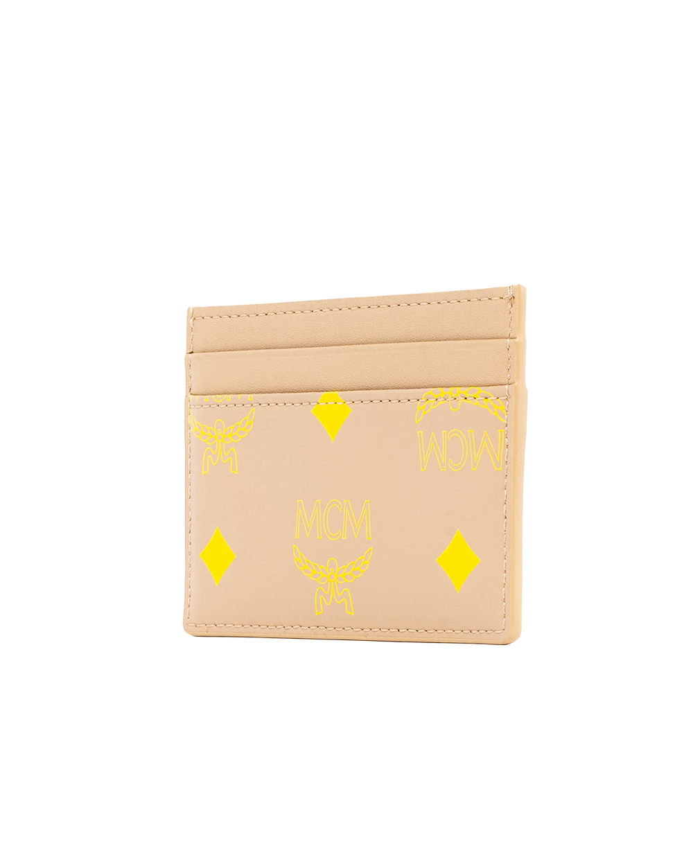 MCM COLOR SPLASH LOGO CARD SLOT SHORT BEIGE YELLOW LEATHER 10152201 04087