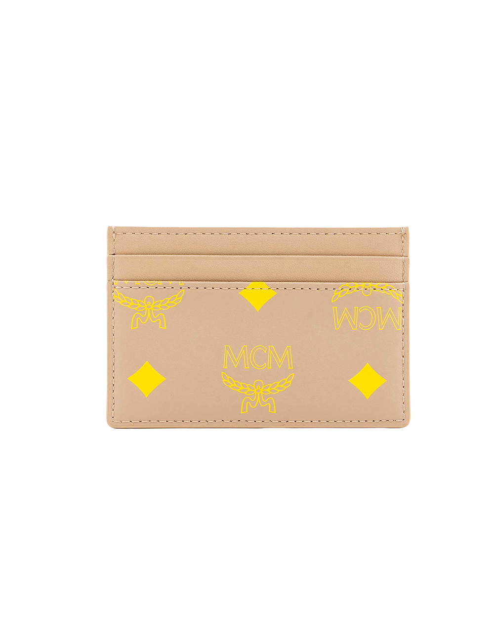 MCM COLOR SPLASH LOGO CARD SLOT SHORT BEIGE YELLOW LEATHER 10152201 04088