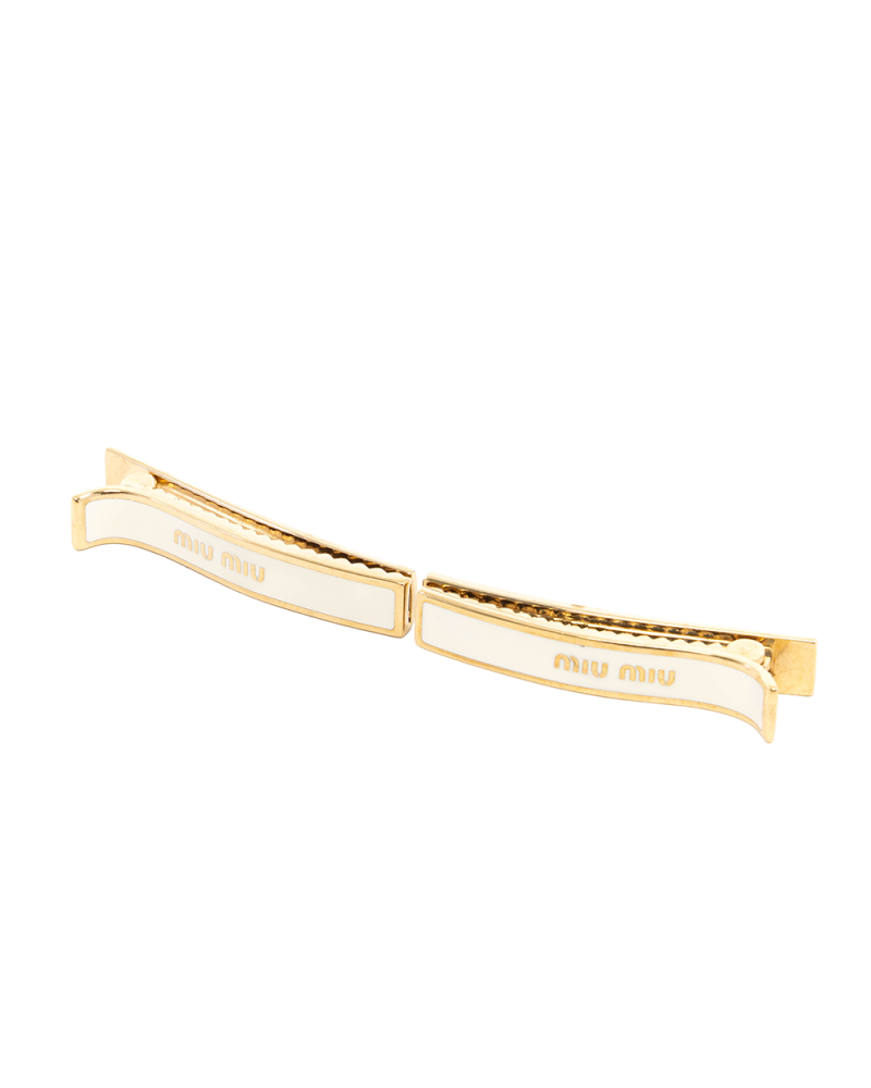 MIU MIU ENAMELED MATAL HAIR CLIPS WHITE GHW 5559